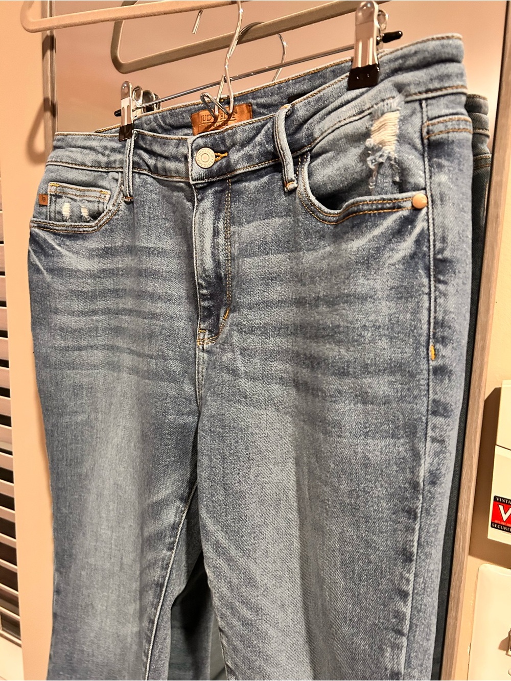 Judy Blue Mid Rise Vintage Wash Destroy Hem Kick Flare Denim Jeans 88979 - Picture 5 of 11